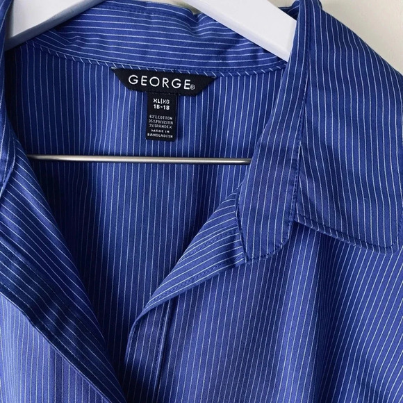 GEORGE EUC WOMENS BLUE STRIPE TOP BLOUSE SHIRT SIZE XL 16 18 - Picture 4 of 6